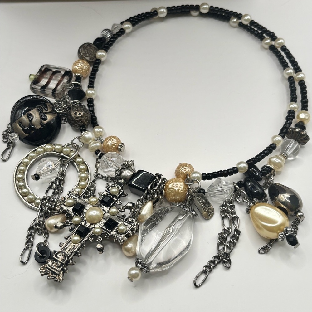 Boutique Choker Necklace Black Silver Crystal Charms - Picture 7 of 7